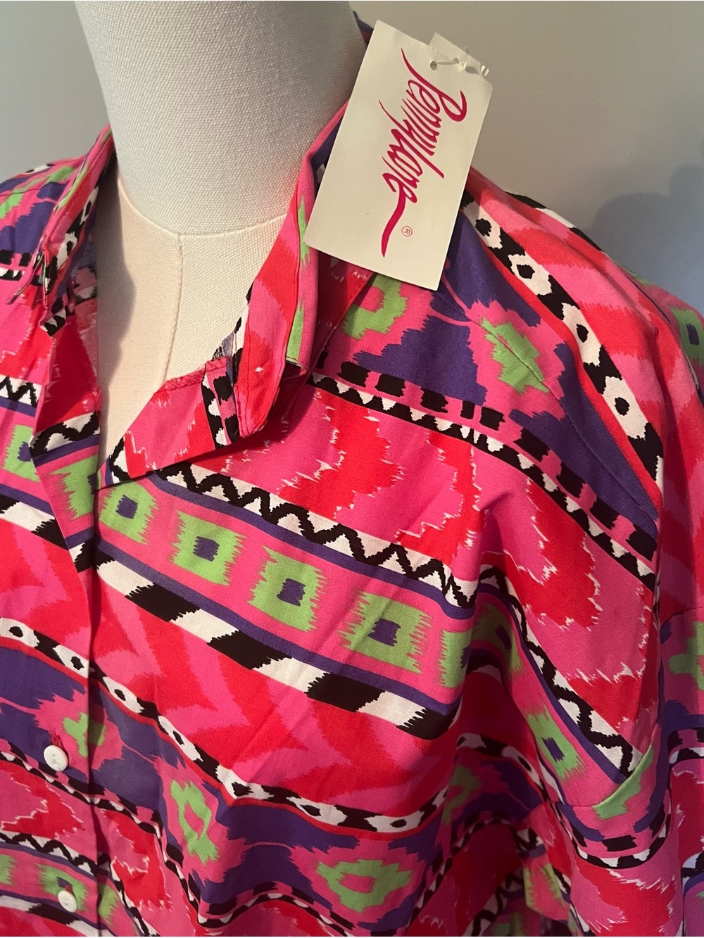 Vintage Pennylane Southwestern Aztec Bright Colors Button Up NOS Large Retro
